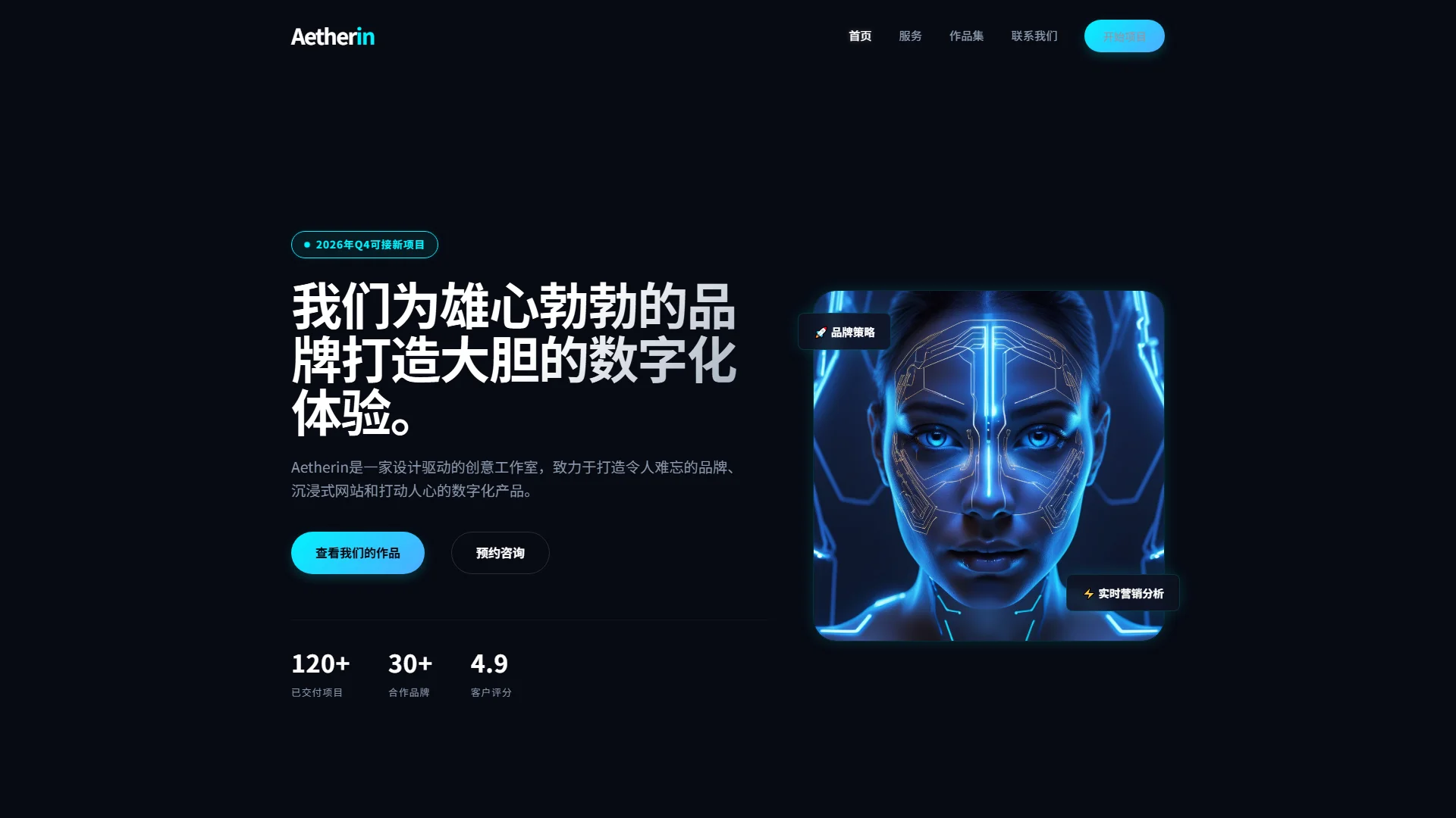 Aetherin数字创意设计与品牌营销HTML响应式模板