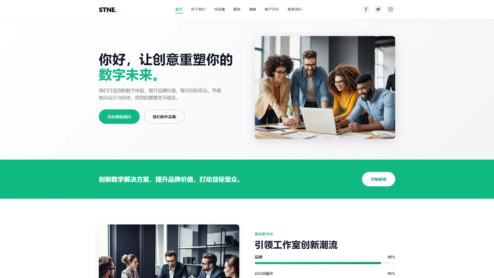 STNE - 创意设计与数字营销机构自适应网页模板